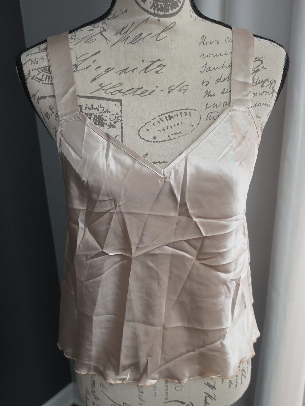 Satin V-Neck Cami Tank Top in Blush/Champagne